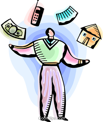 407x480 Man Juggling Home, Work And Money Royalty Free Vector Clip Art