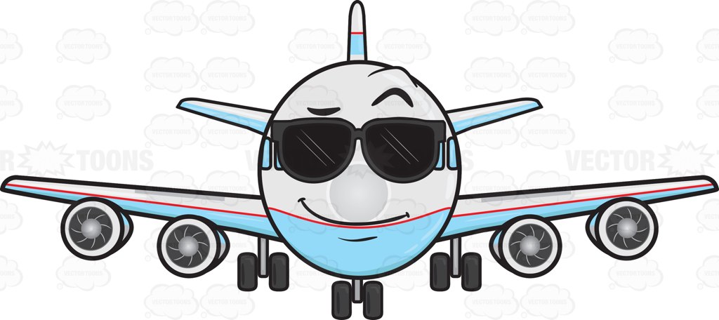 1024x456 Jumbo Jet Plane Wearing Sunglasses Emoji Cartoon Clipart Vector