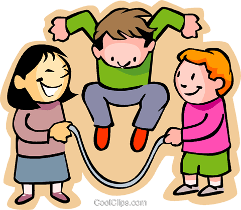 480x419 Little Boy With Girls Skipping Rope Royalty Free Vector Clip Art