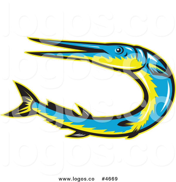 600x620 Royalty Free Vector Of A Logo Of A Blue And Yellow Needle Fish