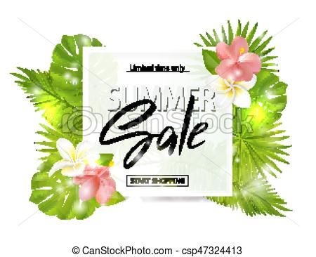450x366 Summer Sale Banner, Poster With Palm Leaves, Jungle Leaf