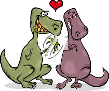 350x293 Clip Art Illustration Of Dinosaurs In Love