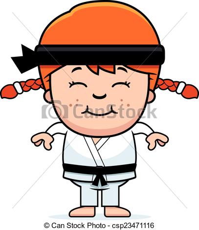 407x470 Smiling Cartoon Karate Kid. A Cartoon Illustration Of A Vector