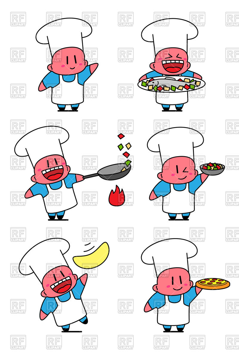 800x1200 Set Of Kawaii Cook In Various Situations. Chef Cooking. Royalty