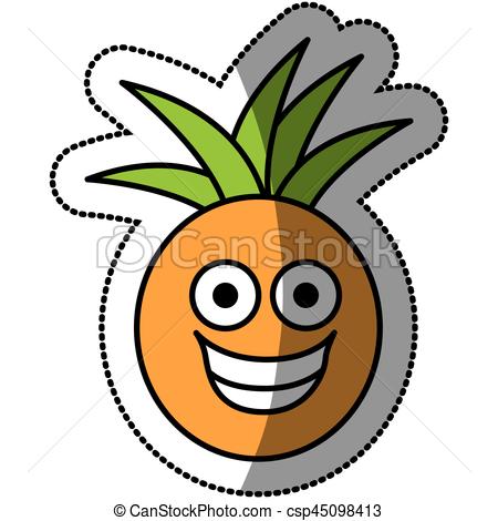 450x470 Colorful Kawaii Fruit Pineapple Happy Icon, Vector Vector Clip