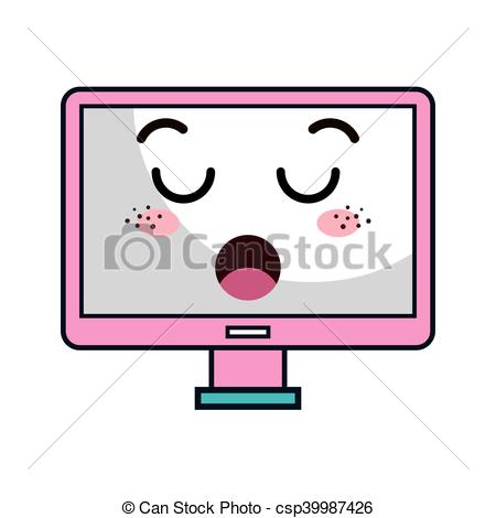 450x470 Computer Monitor Kawaii Cartoon. Computer Technology Vector