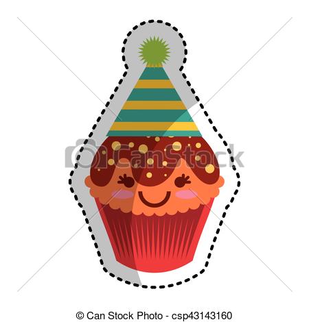450x470 Cupcake Character Kawaii With Party Hat Vector Illustration