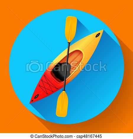 450x470 Kayak And Paddle Icon Vector. Outdoor Activities. Yellow Red