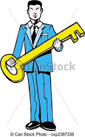 293x470 Gold Key Man Cartoon. Clip Art Vector