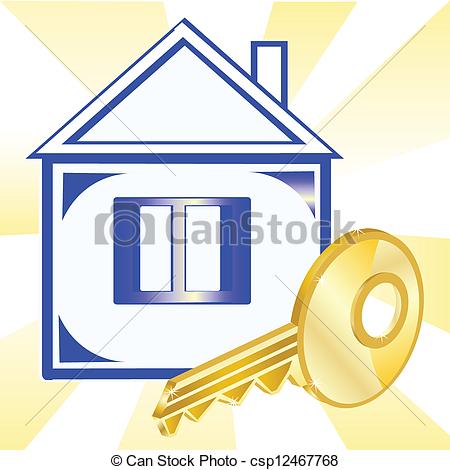 450x470 House And Gold Key. Illustration Of The Building And Gilded