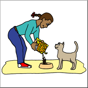 304x304 Clip Art Kids Chores Feeding The Cat Color I