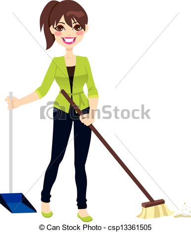 386x470 Woman Sweeping Floor. Woman Doing Chores Sweeping The Floor