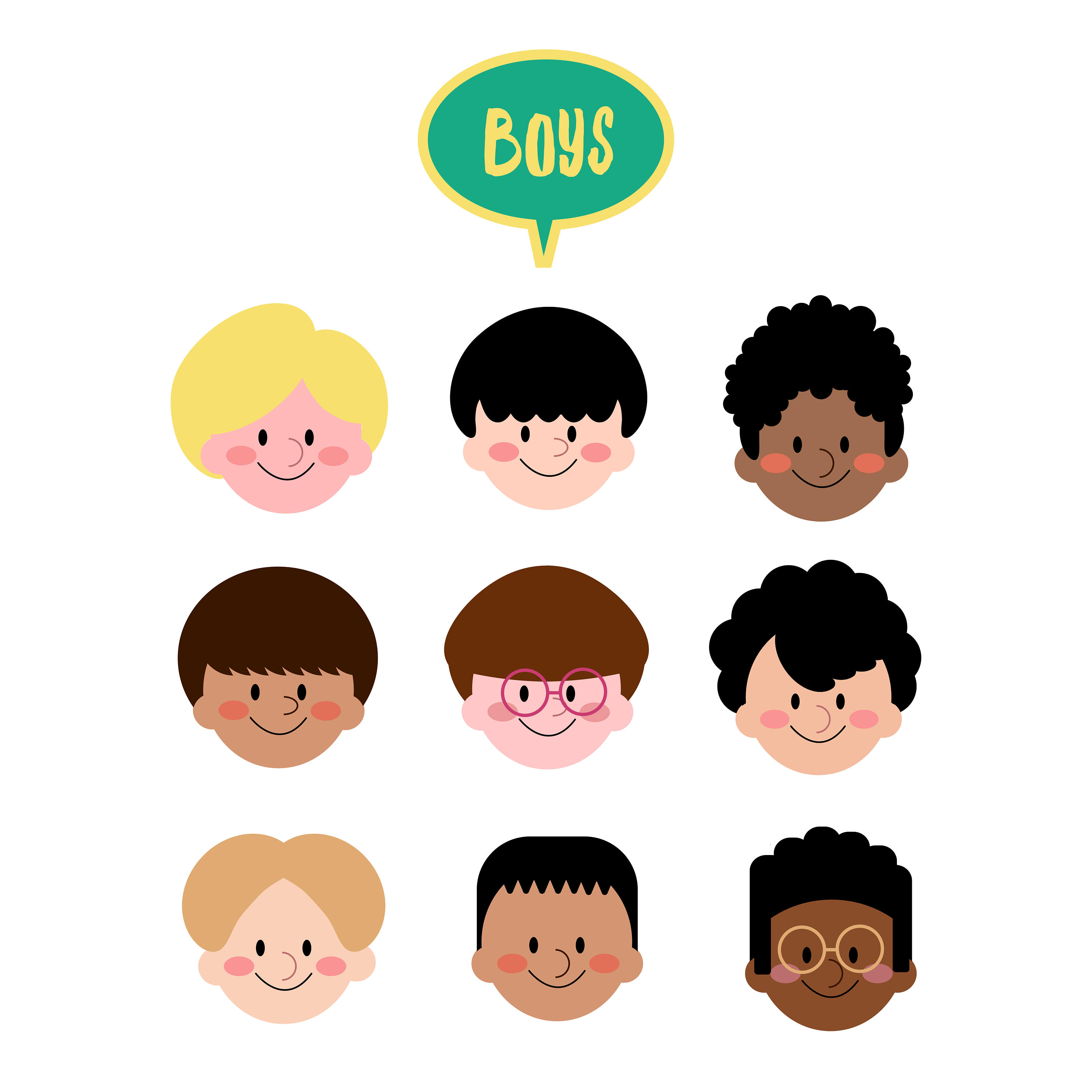 3000x3000 Boys Face Clip Art, Different Kids Face Overlay, Clipart