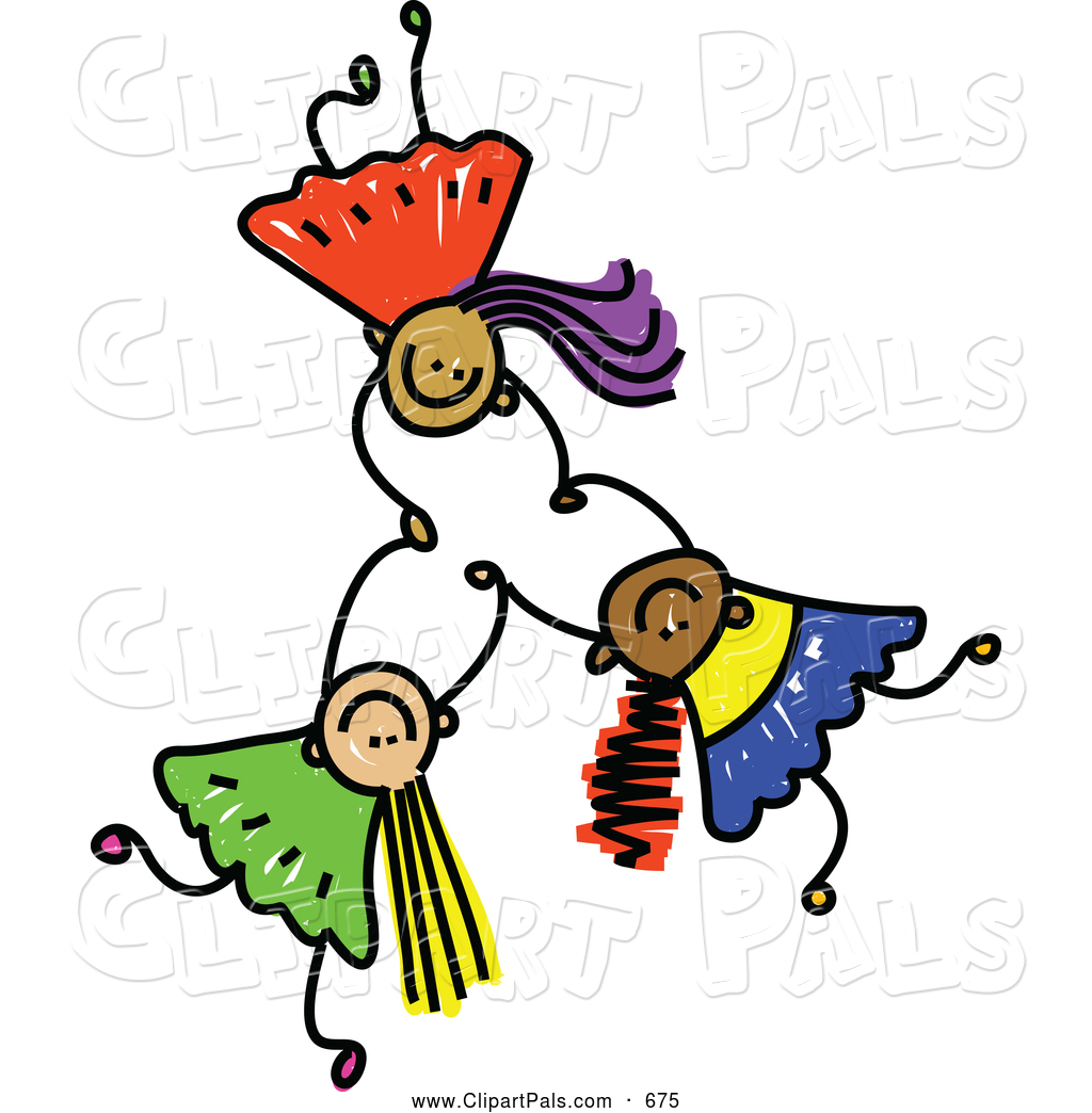 1024x1044 Pal Clipart Of A Childs Sketch Of Three Happy Kids Holding Hands