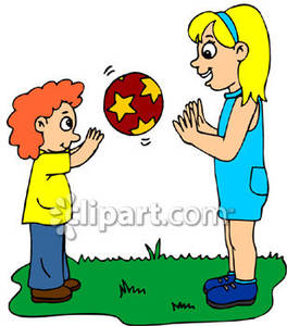 264x300 Two Children, A Boy And A Girl, Tossing A Ball Outside Royalty