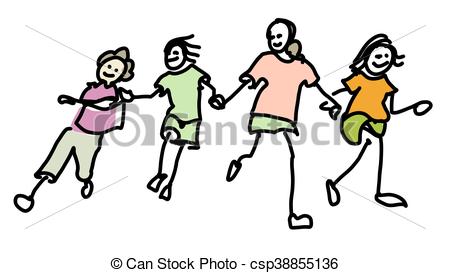 450x273 Colored Doodle Kids Running Together, Vector Sketched Vectors