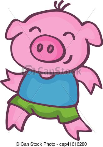 330x470 Running Pig Cartoon Design Kids Vetcor Illustration Vector
