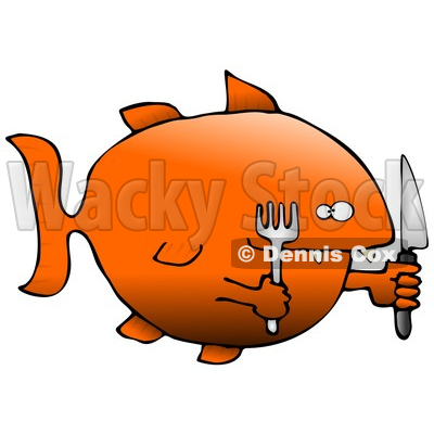 400x400 Hungry Killer Goldfish With A Fork And Knife Clipart Graphic