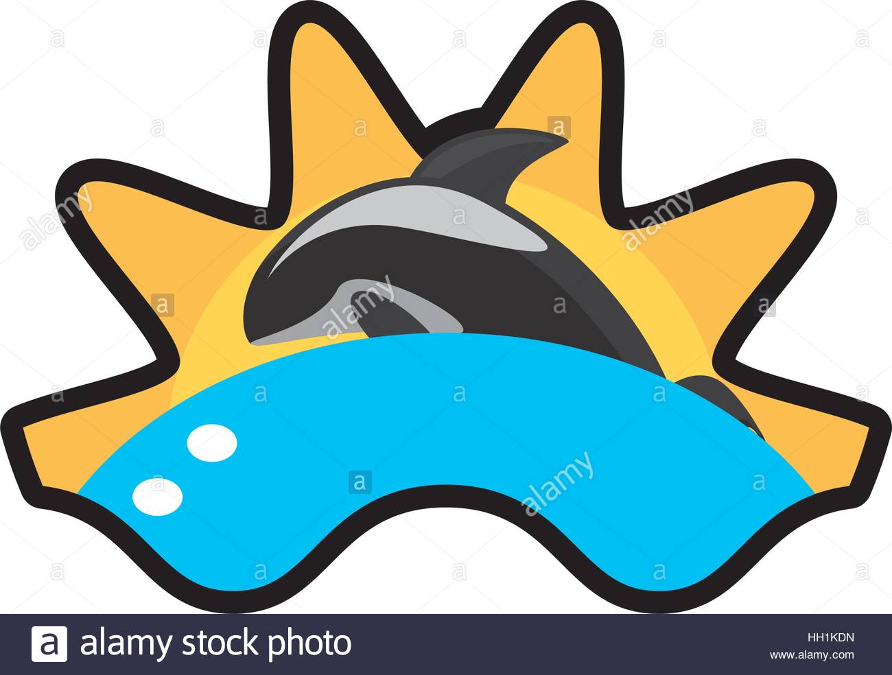 1300x984 Killer Whale Marine Wildlife Species Wave Sun Stamp Stock Vector