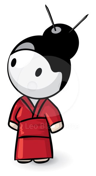 323x590 Clipart Illustration Demure Japanese Woman, Standing And Gazing