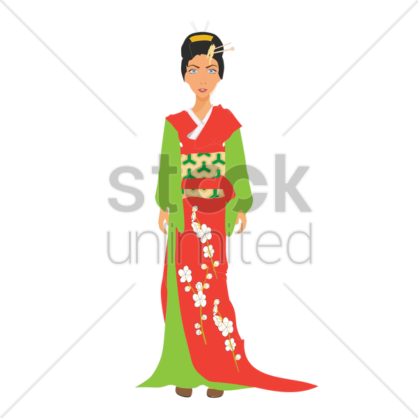 600x600 Free Japanese Woman Dressed In Kimono Vector Image