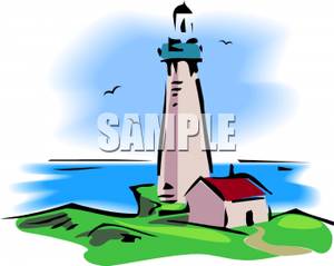 300x239 A Lighthouse On A Grassy Hill Clipart Image