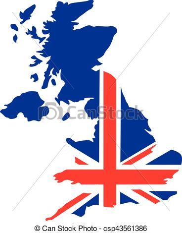 368x470 United Kingdom Map With Flag Vector