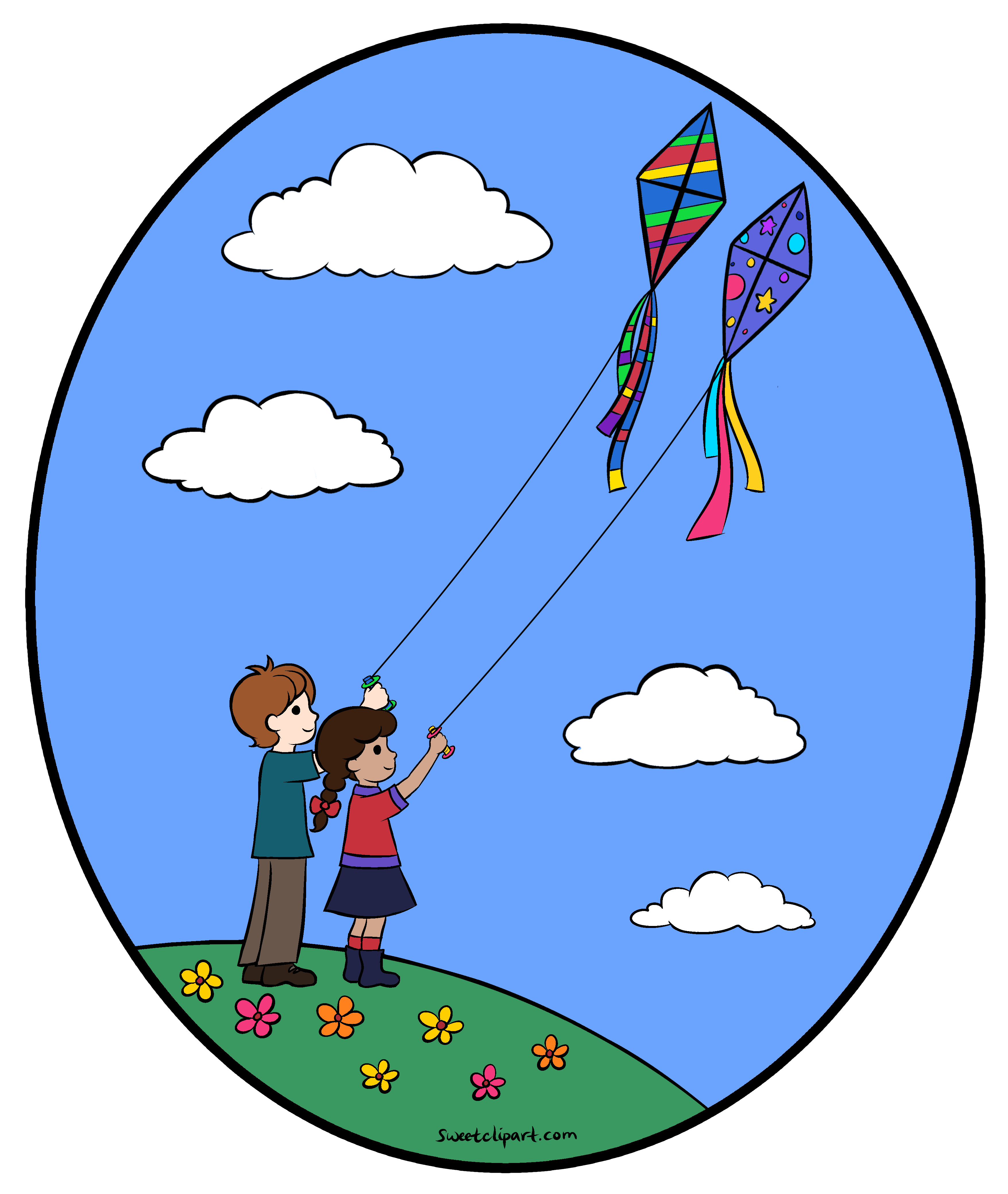 3510x4156 Flying Kites Color Clip Art