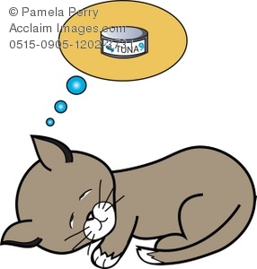 286x300 Clip Art Illustration Of A Kitten Dreaming Of A Can Of Tuna
