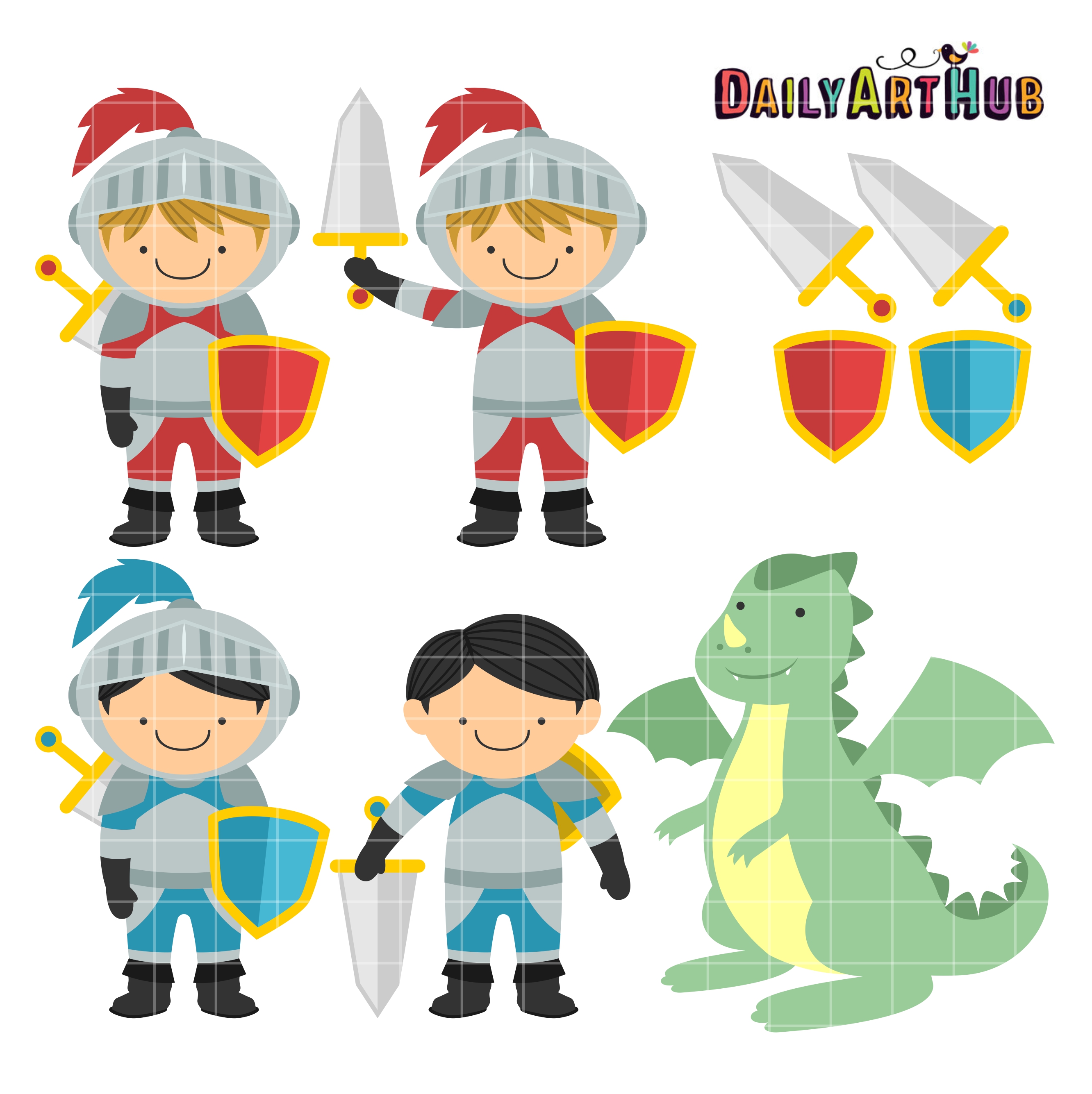 2664x2670 Cute Knights And Dragon Clip Art Set Daily Art Hub Free Clip