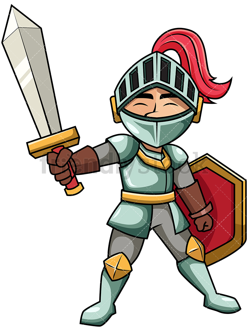 800x1067 Victorious Knight Raising Sword Cartoon Vector Clipart