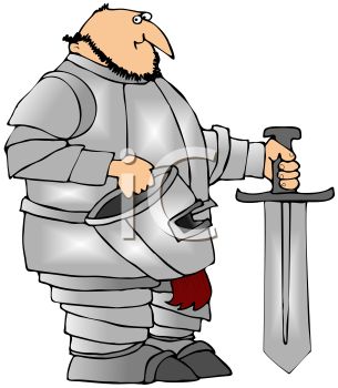 305x350 Cartoon Of A Fat Knight Holding A Sword And His Helmet