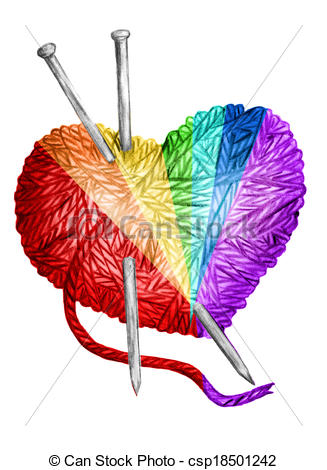 327x470 Knit. Clew In The Form Of Heart And Knitting Needles.