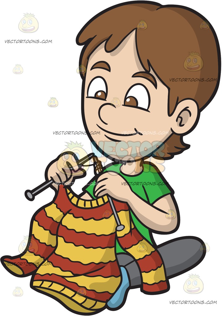 721x1024 A Boy Knitting His Own Sweater Cartoon Clipart Vector Toons