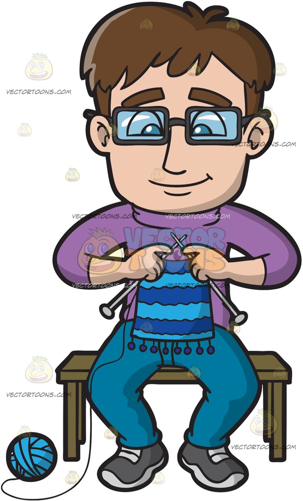 619x1024 A Smart Guy Knitting A Scarf Cartoon Clipart Vector Toons