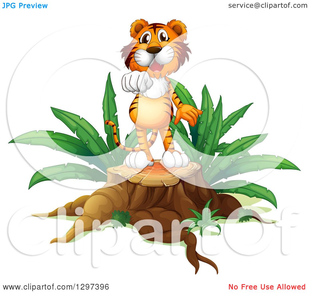 1080x1024 Clipart Of A Tiger Standing On A Tree Stump And Holding Out