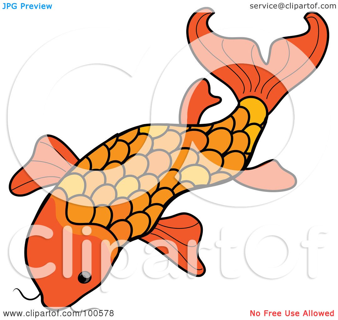 1080x1024 Royalty Free (Rf) Clipart Illustration Of An Orange Swimming Koi