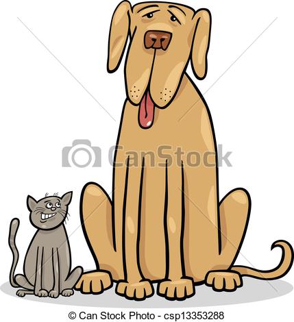 429x470 Small Cat And Big Dog Cartoon Illustration. Cartoon Vector