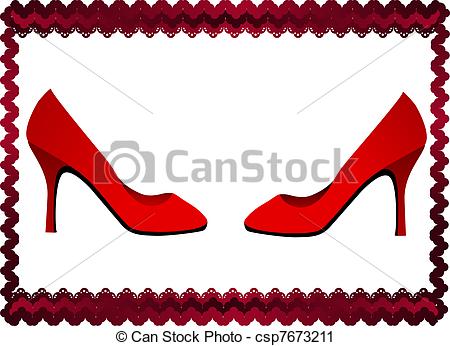 450x346 Lace Frame With Two Red Shoes. Frame Formed By Dark Red Vector