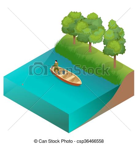 450x470 Fishing Concept. Man Fishing On A Lake From The Boat . Clipart