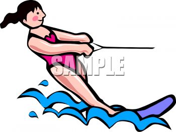 350x263 Clip Art Illustration Of A Young Girl Slalom Skiing On A Lake