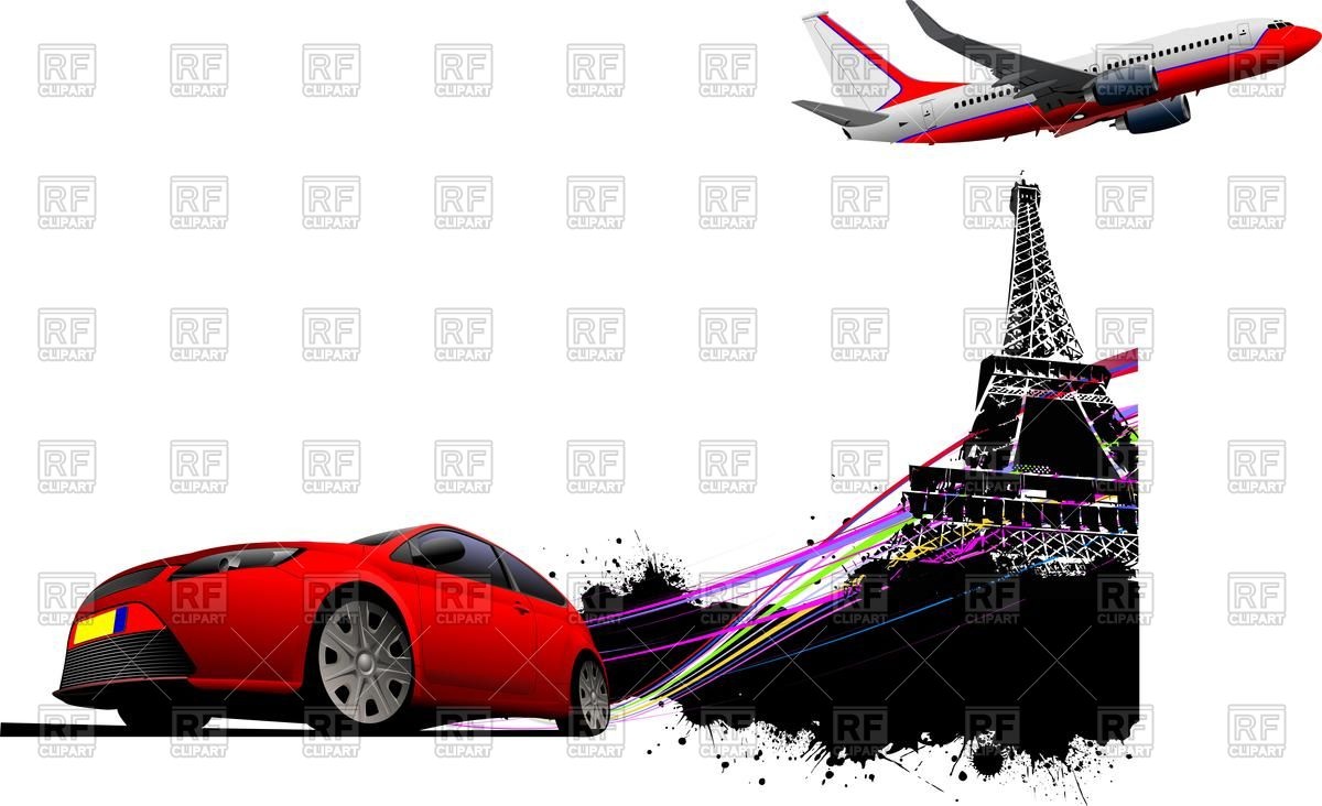 1200x732 Eiffel Tower In Paris, Red Coupe And Airplane Royalty Free Vector