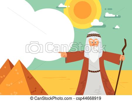 450x345 Moses From Passover Story And Egypt Pyramid Landscape . Vector