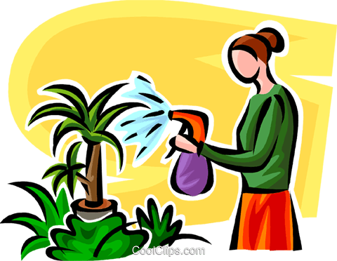 480x372 Woman Watering Plants Royalty Free Vector Clip Art Illustration