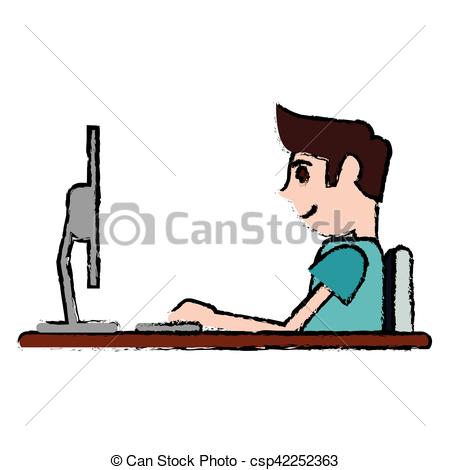 450x470 Cartoon Guy Working Space With Desk Laptop Vector Clip Art
