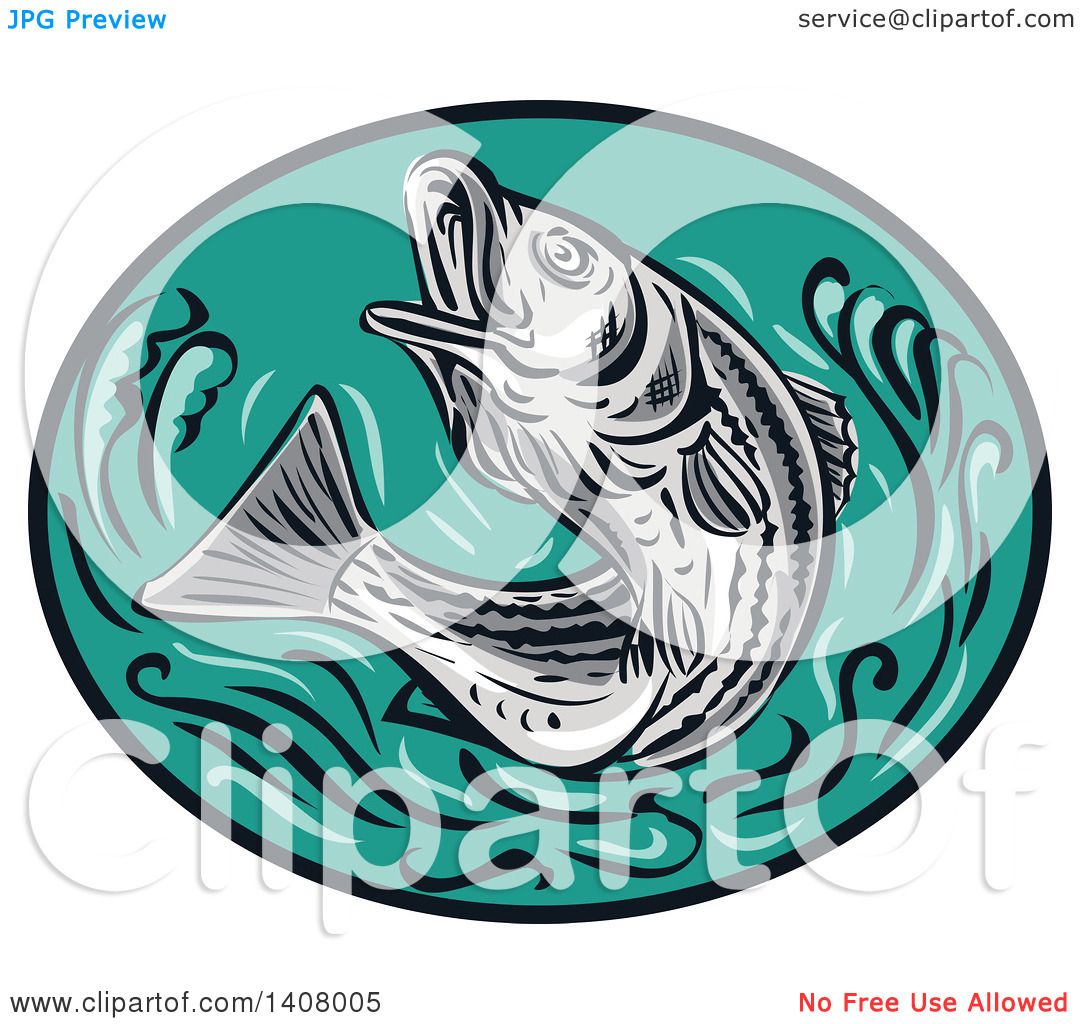 1080x1024 Clipart Of Retro Sketched Striped Bass Rockfish Jumping In