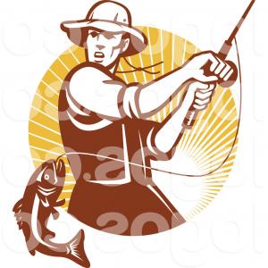 300x300 Royalty Free Clip Art Vector Logo Of A Retro Fly Fisherman Reeling