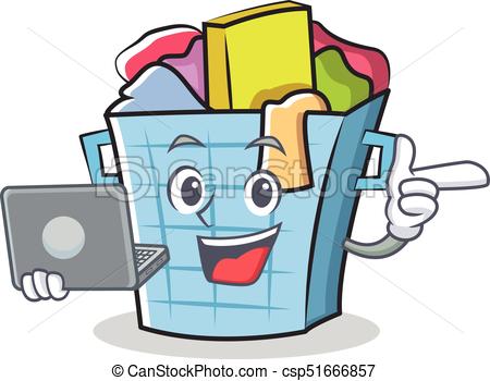 450x350 With Laptop Laundry Basket Character Cartoon Vector Clipart