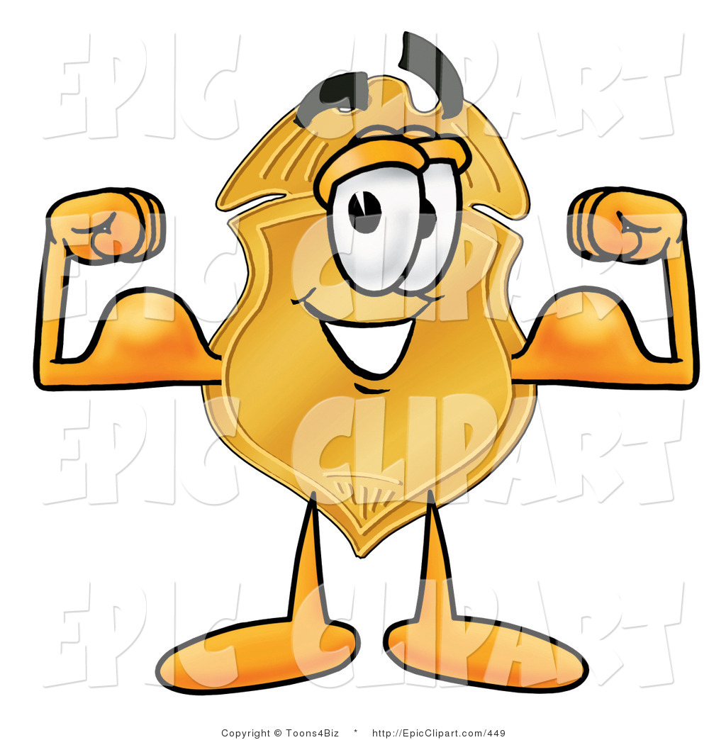 1024x1044 Clip Art Of A Police Badge Mascot Cartoon Character Flexing His