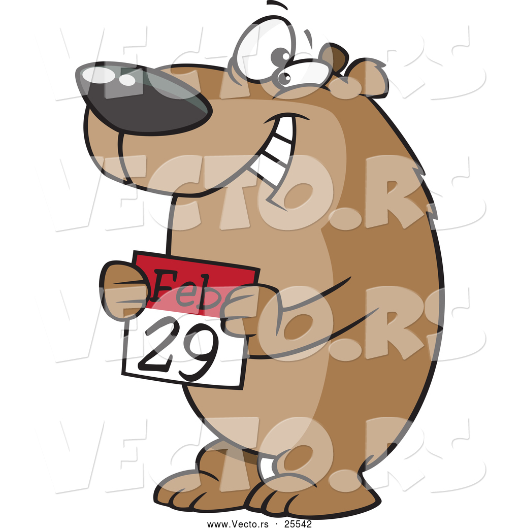 1024x1044 Vector Of A Happy Cartoon Bear Holding A February 29th Calendar